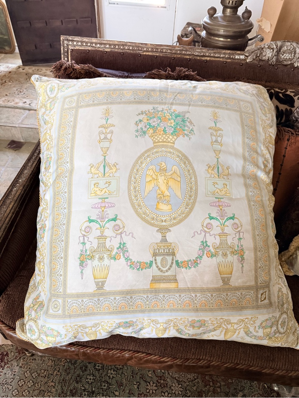Versace Gold and Ivory Medallion Accent Pillow